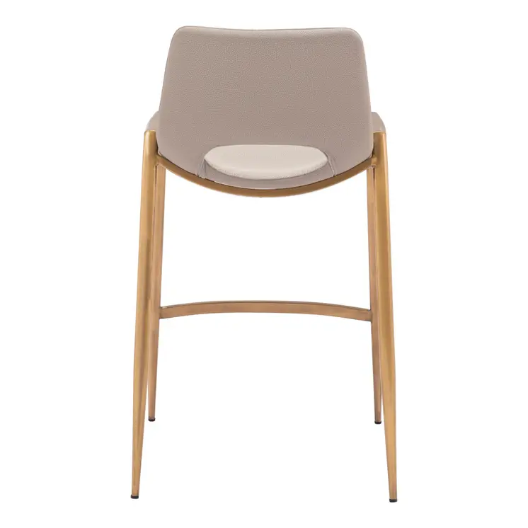 Set of Two 26" Beige And Gold Faux Leather And Steel Low Back Counter Height Bar Chairs