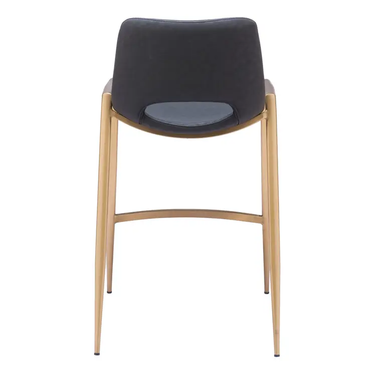 Set of Two 26" Black And Gold Faux Leather And Steel Low Back Counter Height Bar Chairs