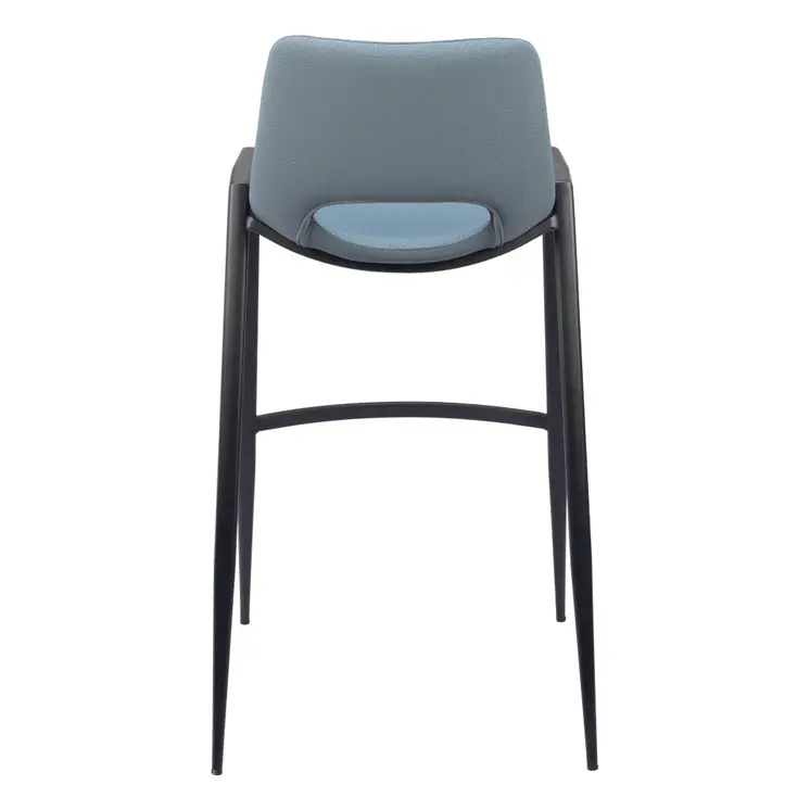 Set of Two 30" Blue And Black Faux Leather And Steel Low Back Bar Height Bar Chairs