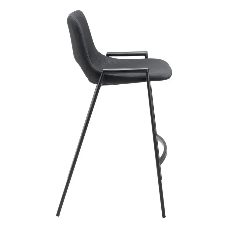 Set of Two 26" Black Faux Leather And Steel Low Back Counter Height Bar Chairs