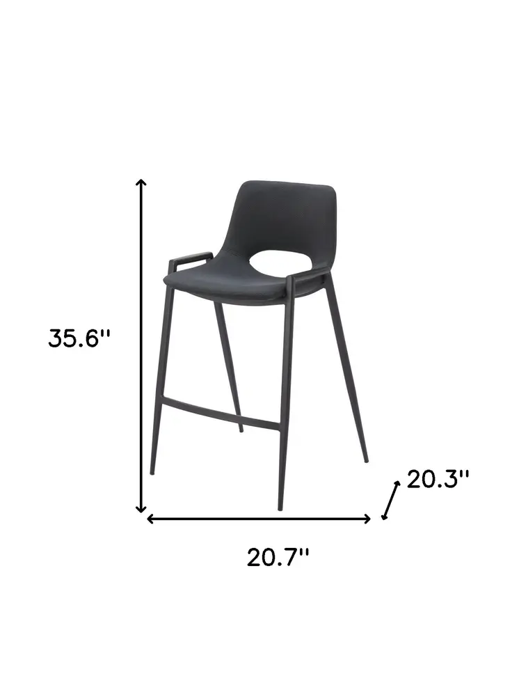 Set of Two 26" Black Faux Leather And Steel Low Back Counter Height Bar Chairs