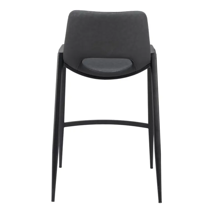 Set of Two 26" Black Faux Leather And Steel Low Back Counter Height Bar Chairs