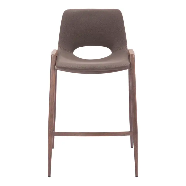 Set of Two 26" Brown Faux Leather And Steel Low Back Counter Height Bar Chairs