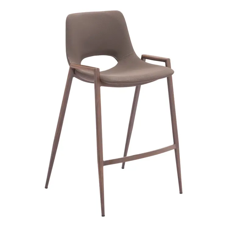 Set of Two 26" Brown Faux Leather And Steel Low Back Counter Height Bar Chairs