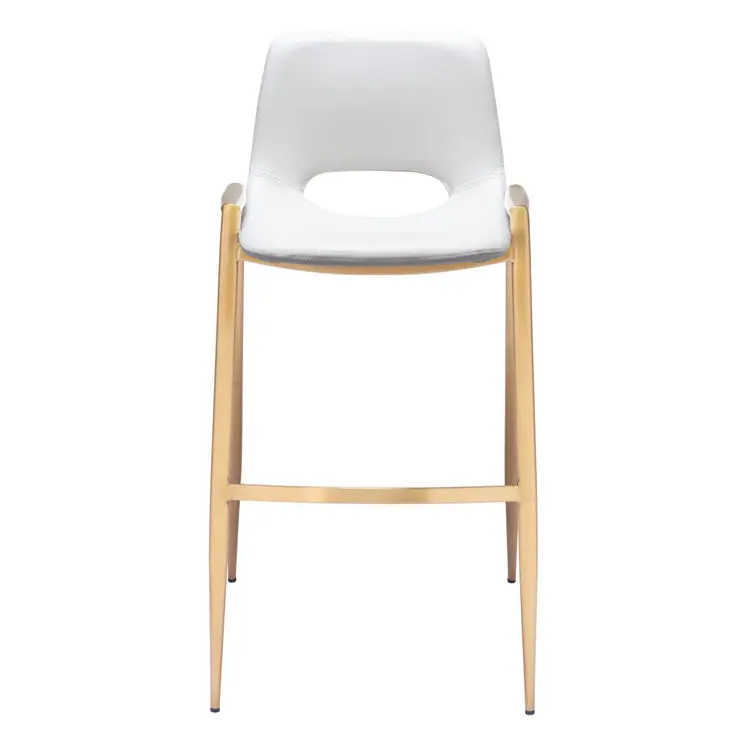 Set of Two 30" White And Gold Faux Leather And Steel Low Back Bar Height Bar Chairs