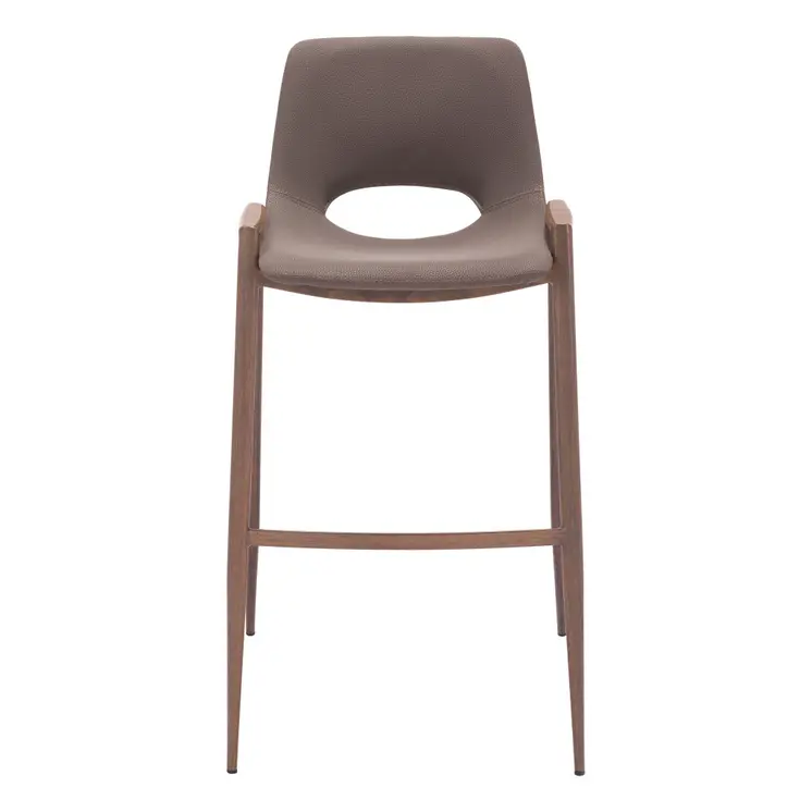 Set of Two 30" Brown Faux Leather And Steel Low Back Bar Height Bar Chairs