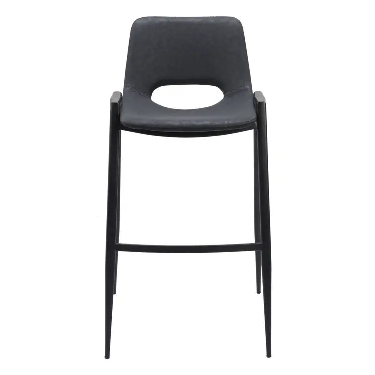 Set of Two 30" Black Faux Leather And Steel Low Back Bar Height Bar Chairs