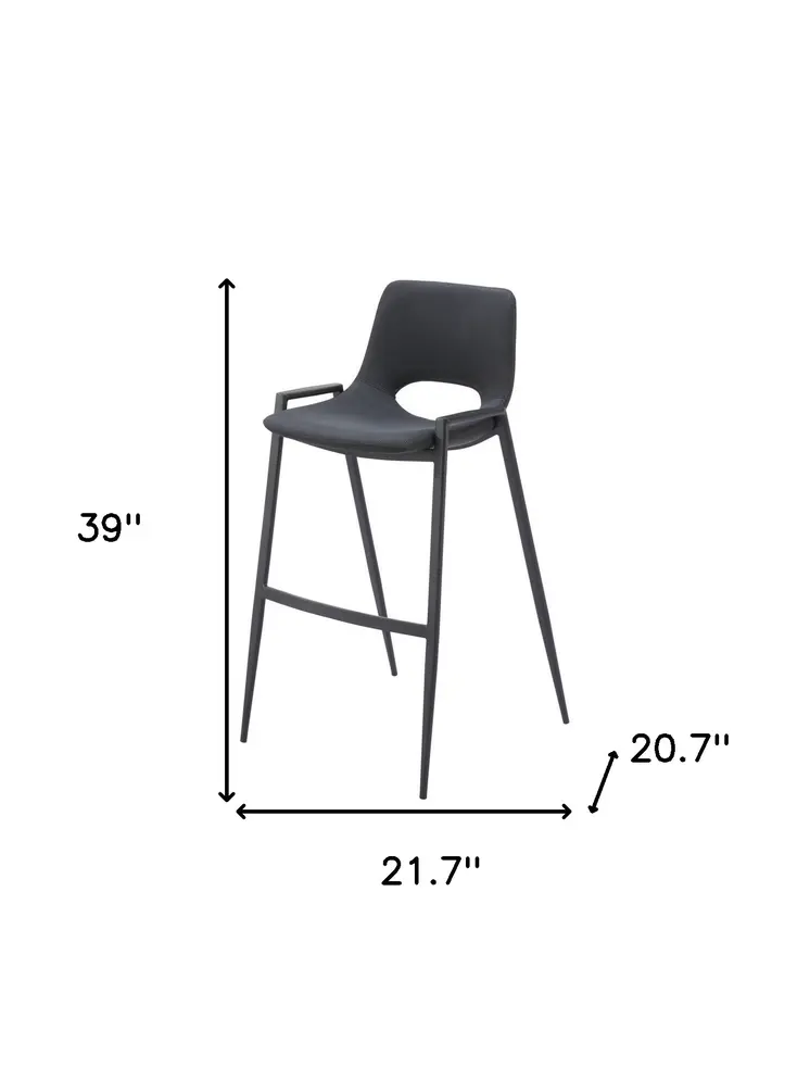 Set of Two 30" Black Faux Leather And Steel Low Back Bar Height Bar Chairs