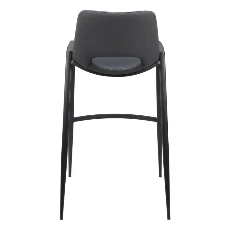 Set of Two 30" Black Faux Leather And Steel Low Back Bar Height Bar Chairs