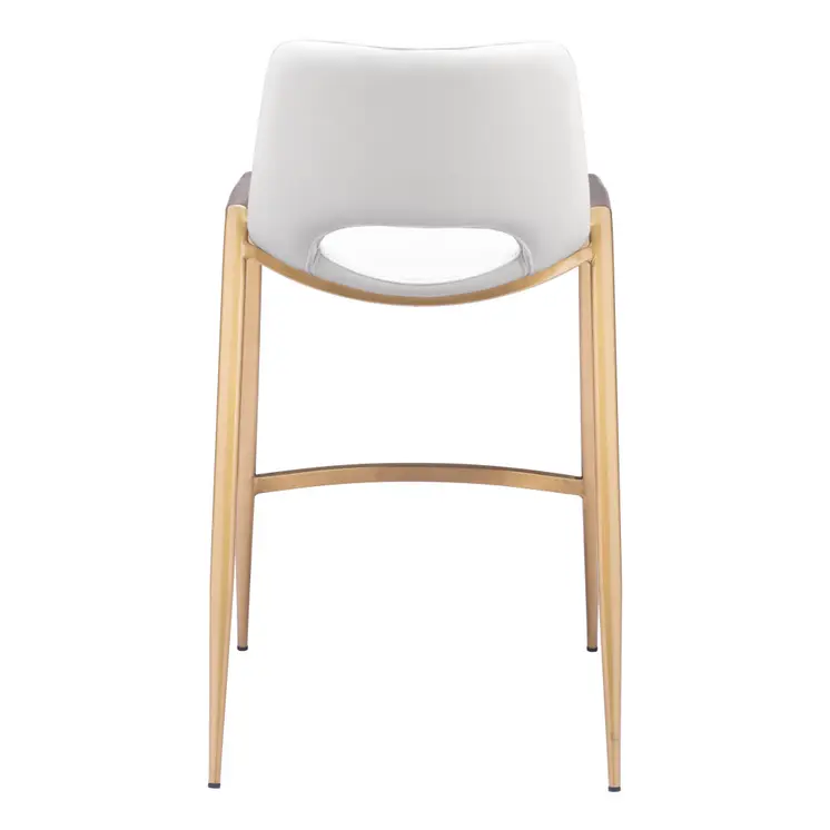 Set of Two 26" White And Gold Faux Leather And Steel Low Back Counter Height Bar Chairs