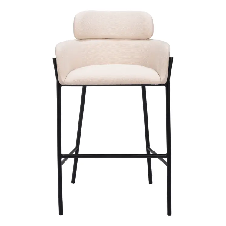 30" Beige And Black Fabric And Steel Bar Height Bar Chair