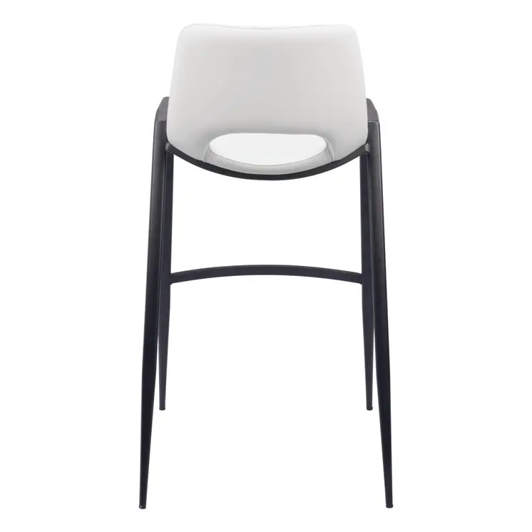 Set of Two 30" White and Black Faux Leather and Steel Low Back Bar Height Bar Chairs