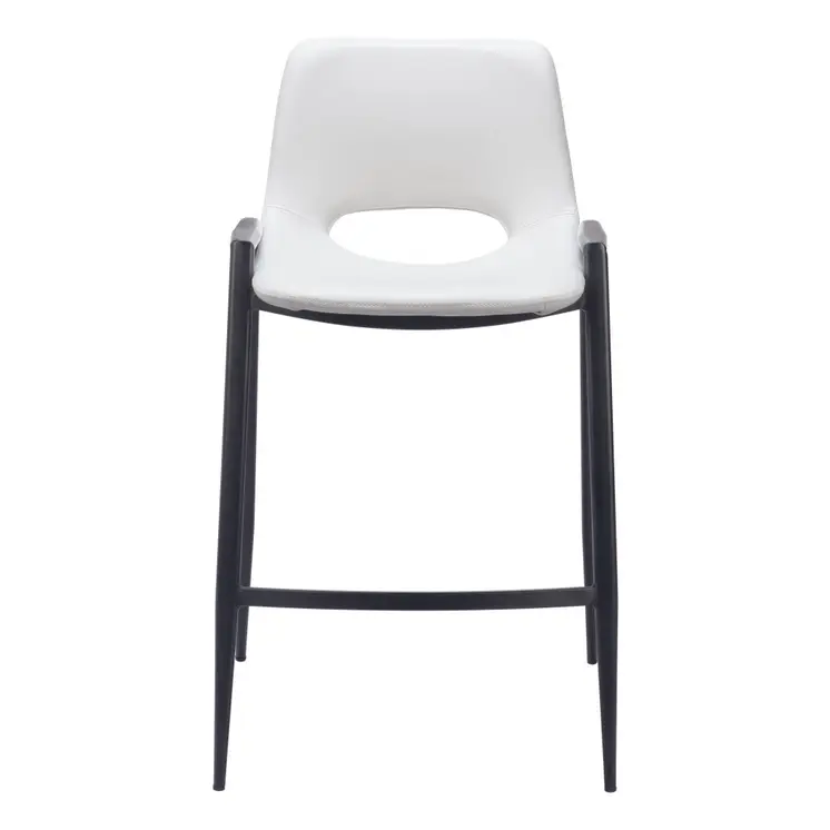 Set of Two 26" White and Black Faux Leather and Steel Low Back Counter Height Bar Chairs