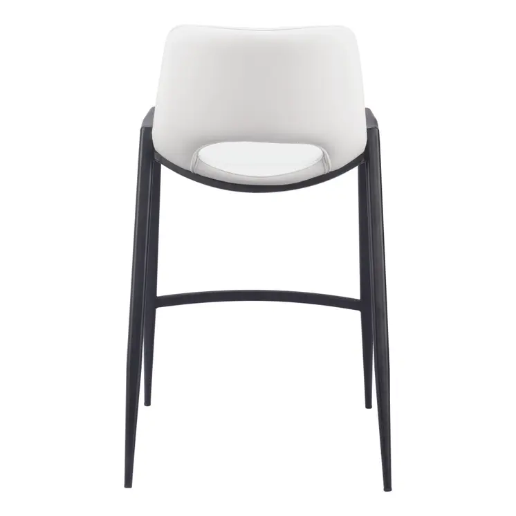 Set of Two 26" White and Black Faux Leather and Steel Low Back Counter Height Bar Chairs