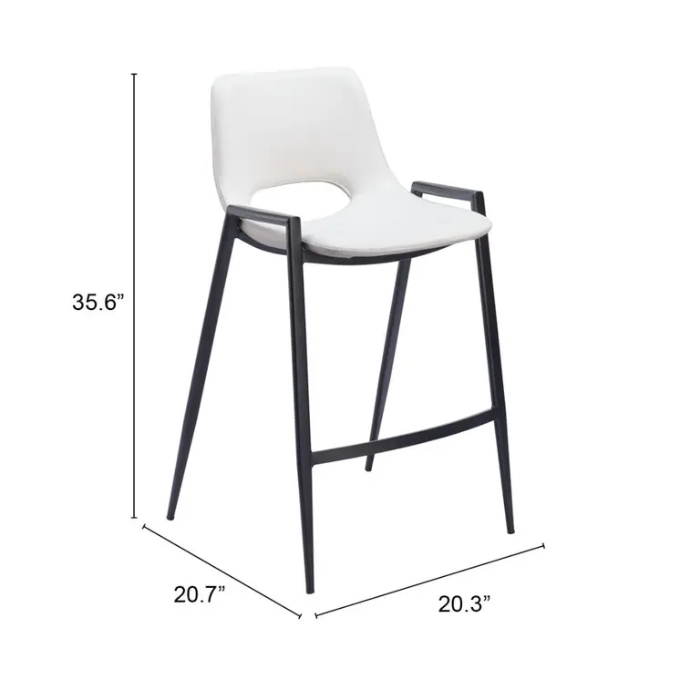 Set of Two 26" White and Black Faux Leather and Steel Low Back Counter Height Bar Chairs