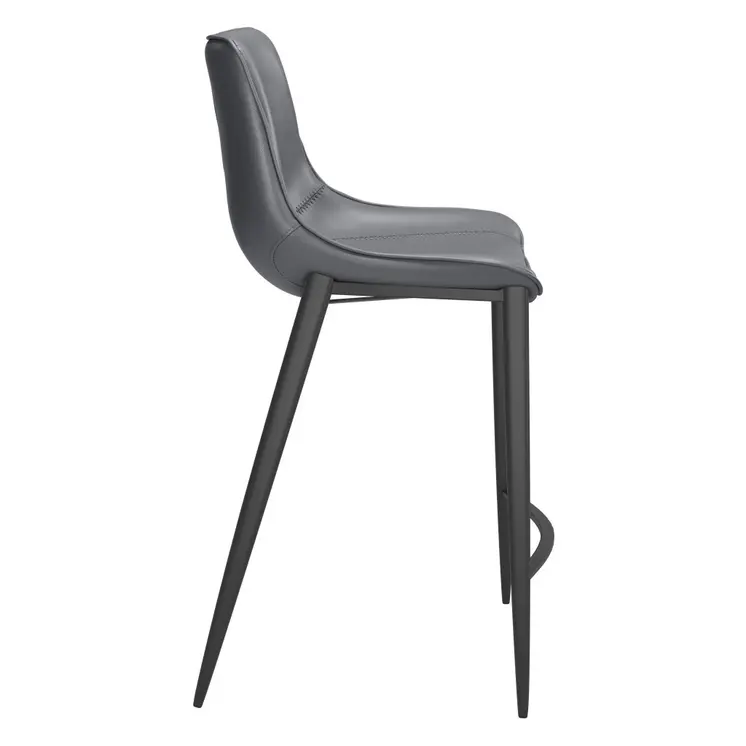 Set of Two 26" Dark Gray And Black Faux Leather And Steel Counter Height Bar Chairs
