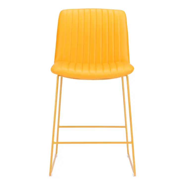 Set of Two 26" Yellow Faux Leather And Steel Counter Height Bar Chairs