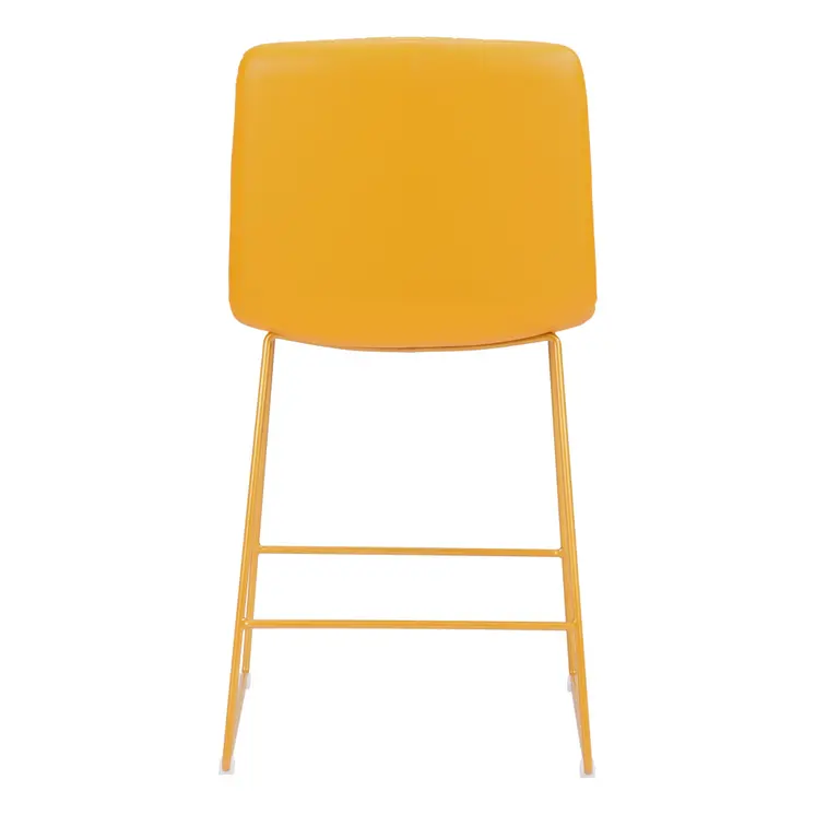 Set of Two 26" Yellow Faux Leather And Steel Counter Height Bar Chairs