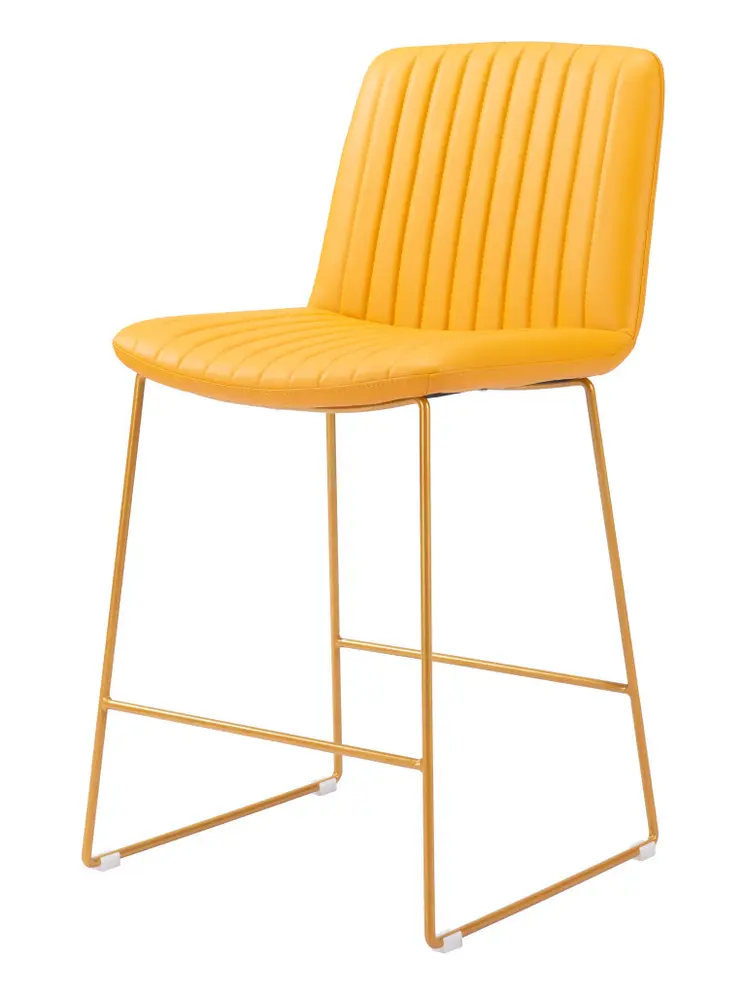 Set of Two 26" Yellow Faux Leather And Steel Counter Height Bar Chairs