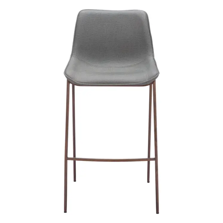 Set of Two 30" Slate Gray and Brown Faux Leather and Steel Bar Height Bar Chairs