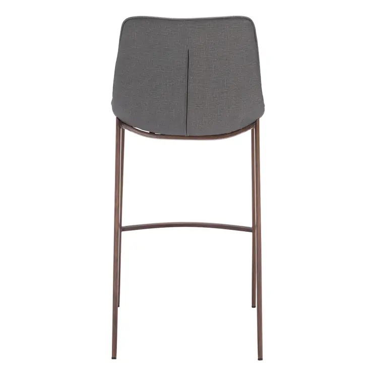 Set of Two 30" Slate Gray and Brown Faux Leather and Steel Bar Height Bar Chairs