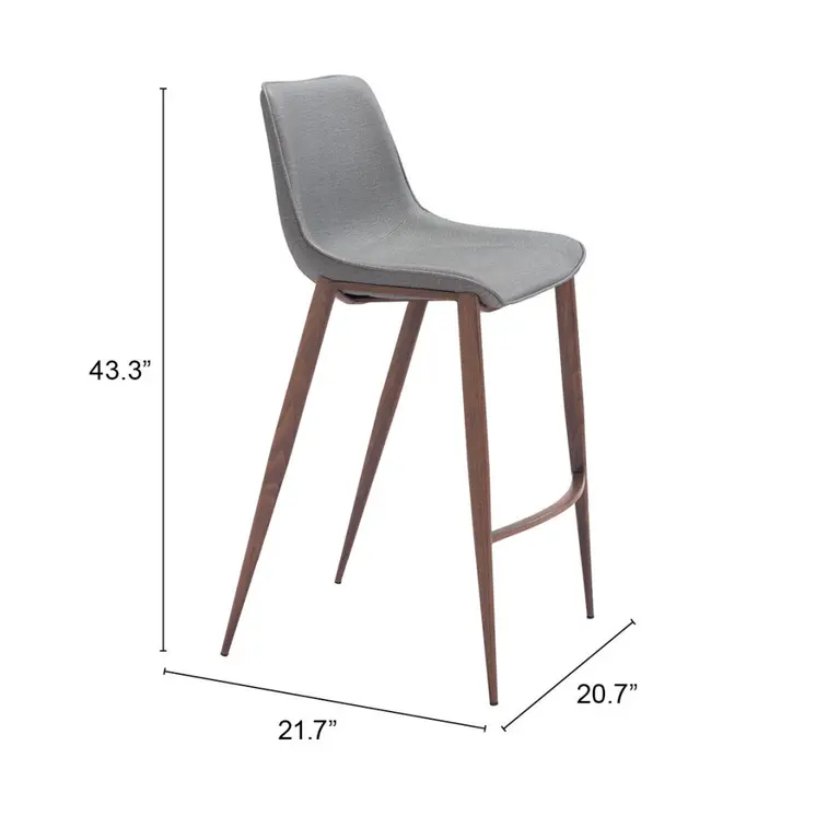 Set of Two 30" Slate Gray and Brown Faux Leather and Steel Bar Height Bar Chairs