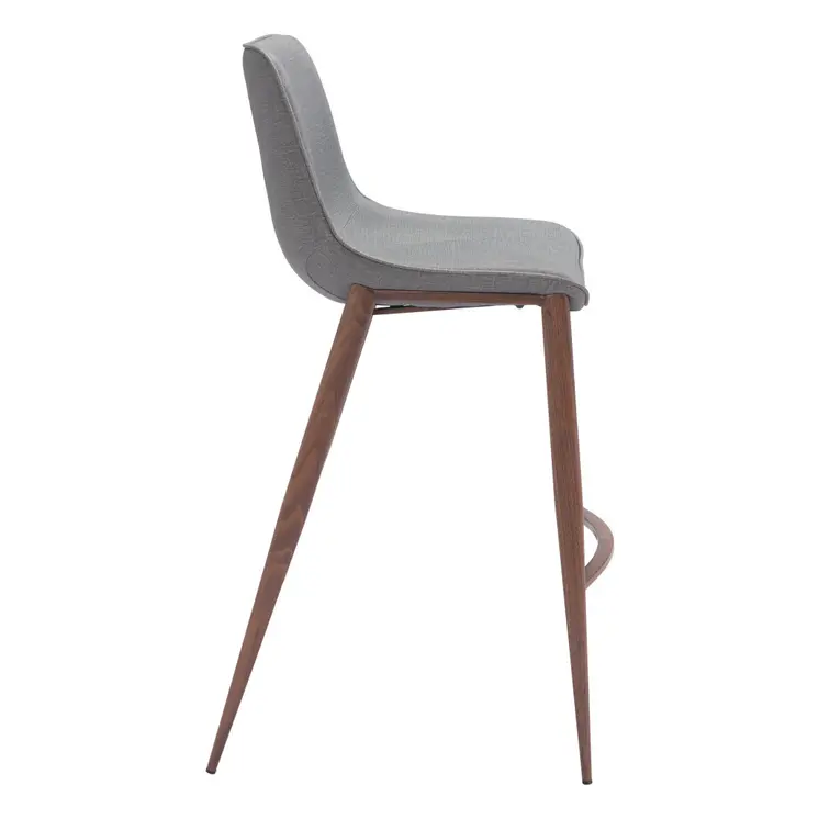 Set of Two 30" Slate Gray and Brown Faux Leather and Steel Bar Height Bar Chairs