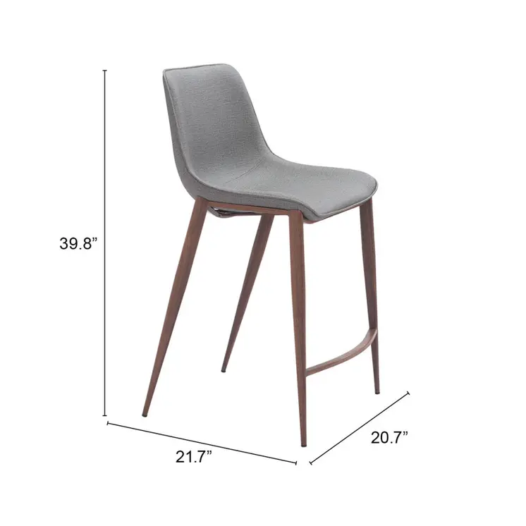 Set of Two 26" Slate Gray and Brown Faux Leather and Steel Counter Height Bar Chairs