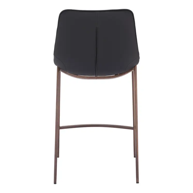 Set of Two 26" Black And Brown Faux Leather And Steel Counter Height Bar Chairs