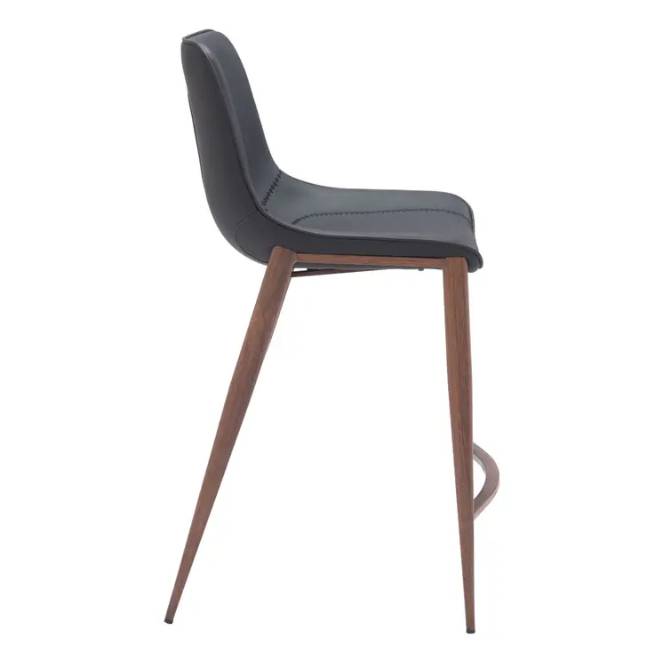 Set of Two 26" Black And Brown Faux Leather And Steel Counter Height Bar Chairs