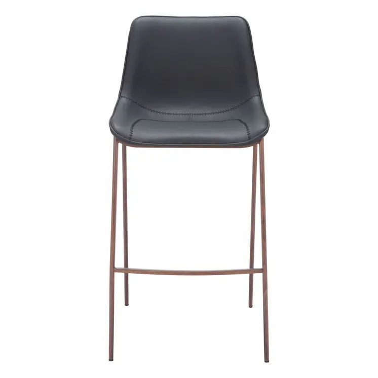 Set of Two 30" Black And Brown Faux Leather And Steel Bar Height Bar Chairs