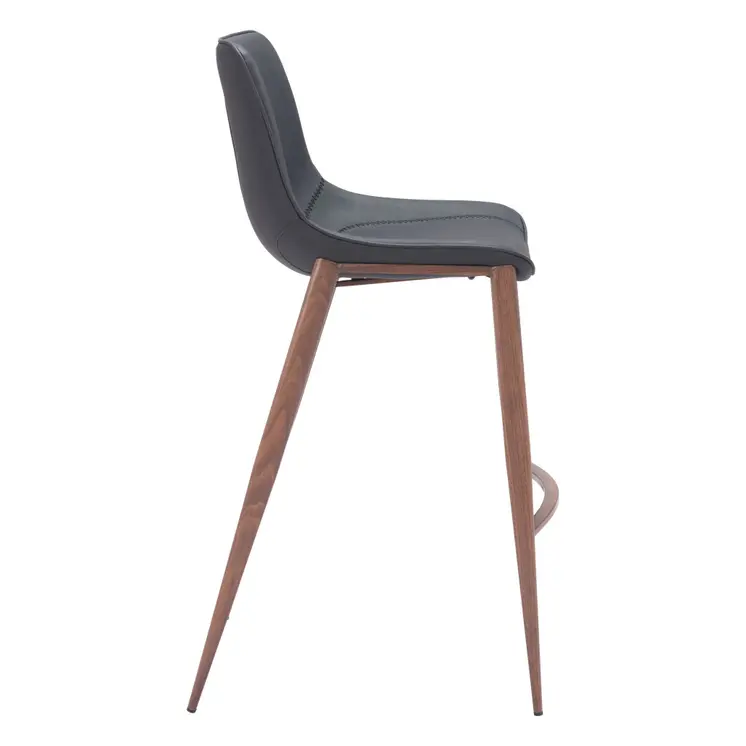 Set of Two 30" Black And Brown Faux Leather And Steel Bar Height Bar Chairs
