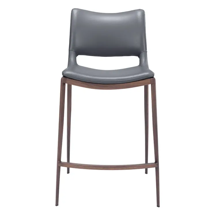 Set of Two 25" Dark Gray and Brown Faux Leather and Steel Low Back Counter Height Bar Chairs
