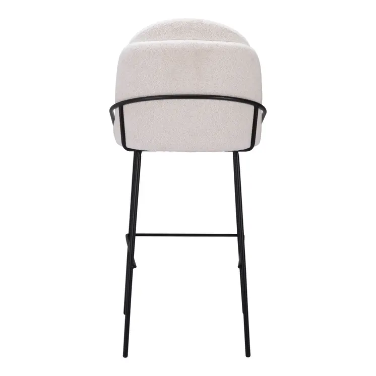 Set of Two 30" Ivory And Black Shearling And Steel Bar Height Bar Chairs