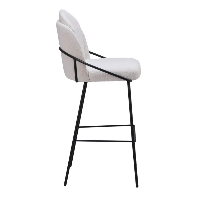 Set of Two 30" Ivory And Black Shearling And Steel Bar Height Bar Chairs