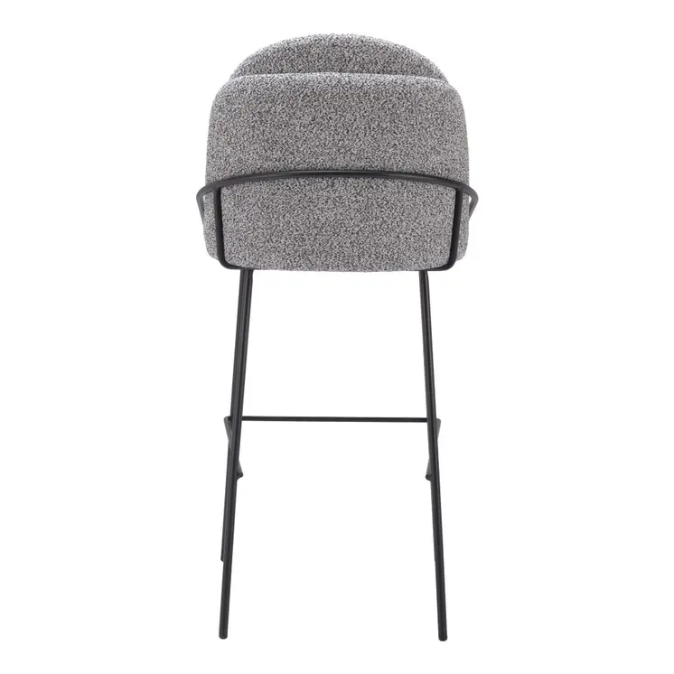 Set of Two 30" Light Gray And Black Shearling And Steel Bar Height Bar Chairs
