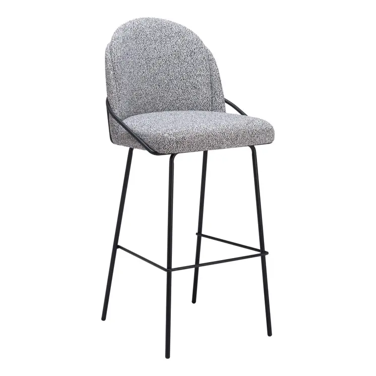 Set of Two 30" Light Gray And Black Shearling And Steel Bar Height Bar Chairs