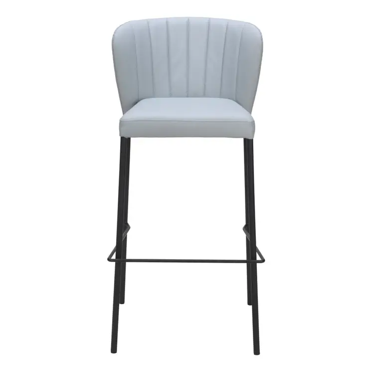 Set of Two 29" Gray And Black Faux Leather And Steel Bar Height Bar Chairs