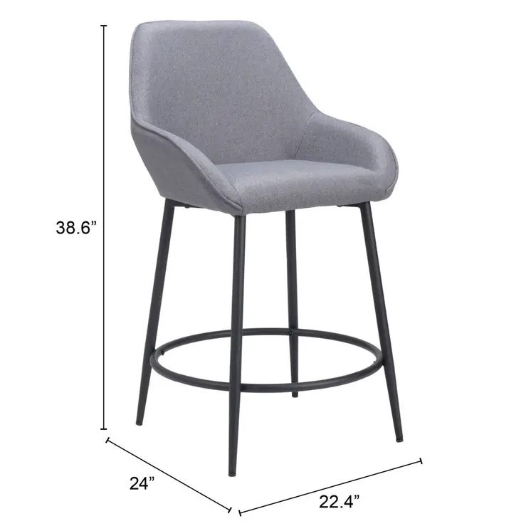 Set of Two 25" Gray And Black Fabric And Steel Counter Height Bar Chairs