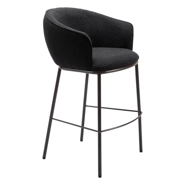 30" Black And Bronze Shearling And Steel Bar Height Bar Chair