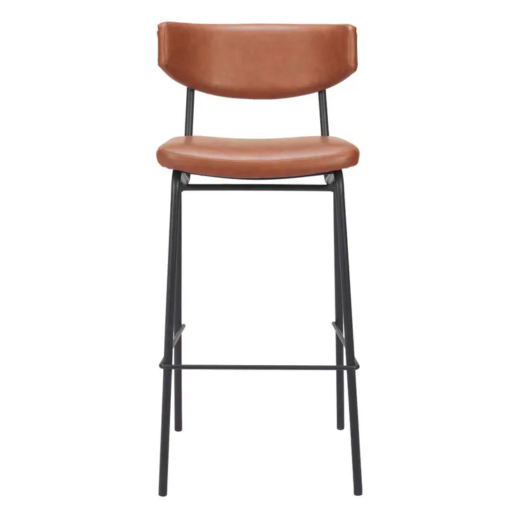 Set of Two 26" Brown And Black Faux Leather And Steel Counter Height Bar Chairs