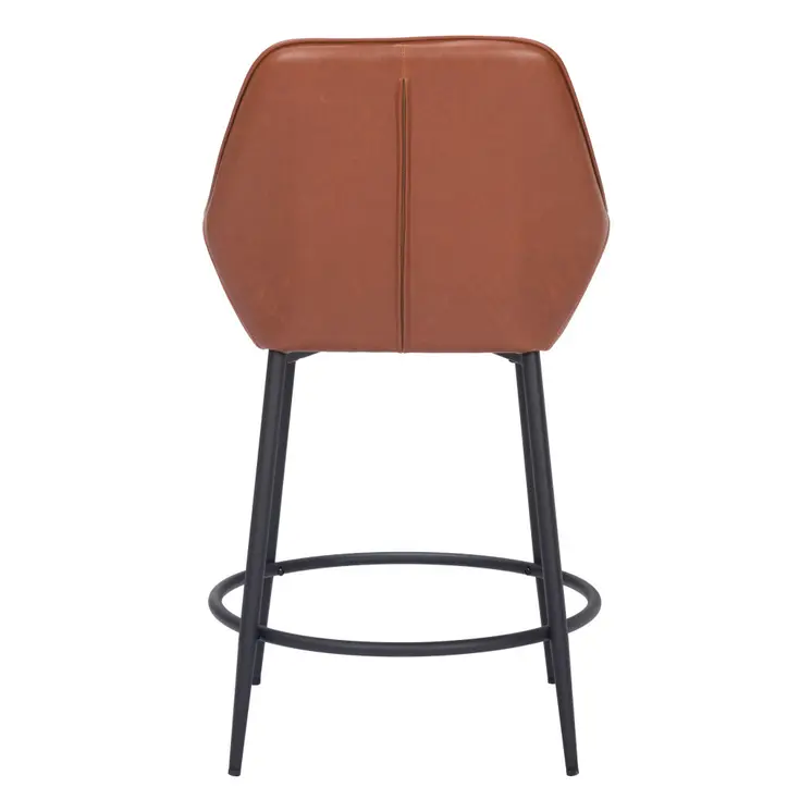 Set of Two 25" Brown And Black Faux Leather And Steel Counter Height Bar Chairs