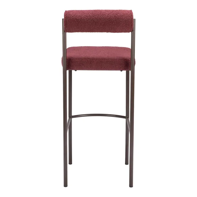 Set of Two 30" Red and Bronze Shearling and Steel Low Back Bar Height Bar Chairs