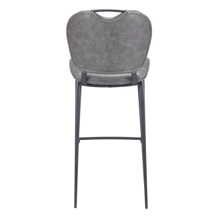 30" Gray And Black Faux Leather And Steel Low Back Bar Height Bar Chair