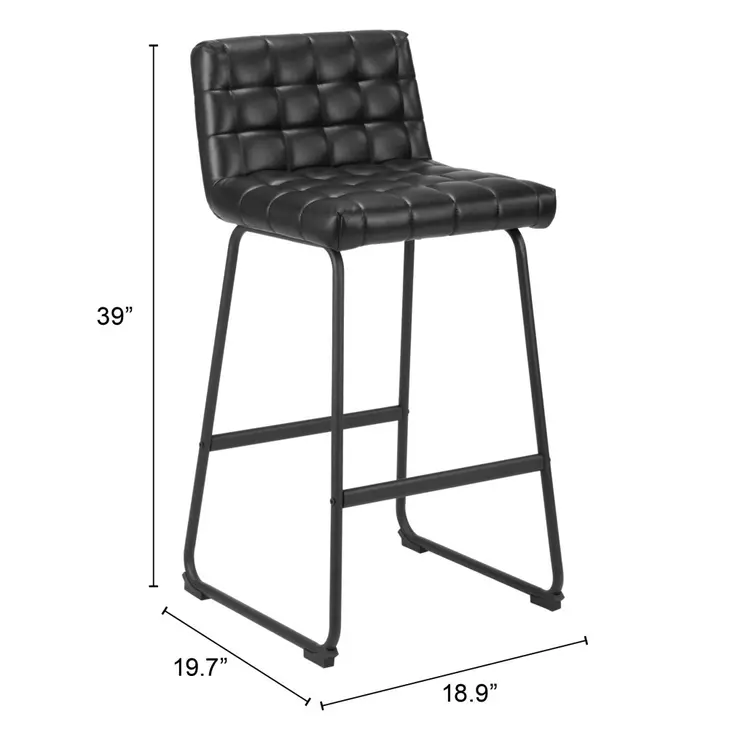 Set of Two 30" Black Faux Leather And Steel Bar Height Bar Chairs