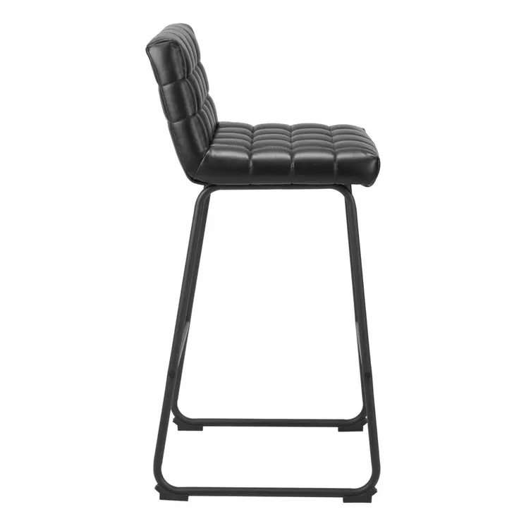 Set of Two 30" Black Faux Leather And Steel Bar Height Bar Chairs