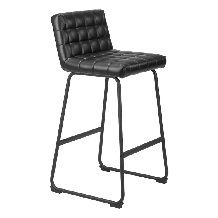 Set of Two 30" Black Faux Leather And Steel Bar Height Bar Chairs