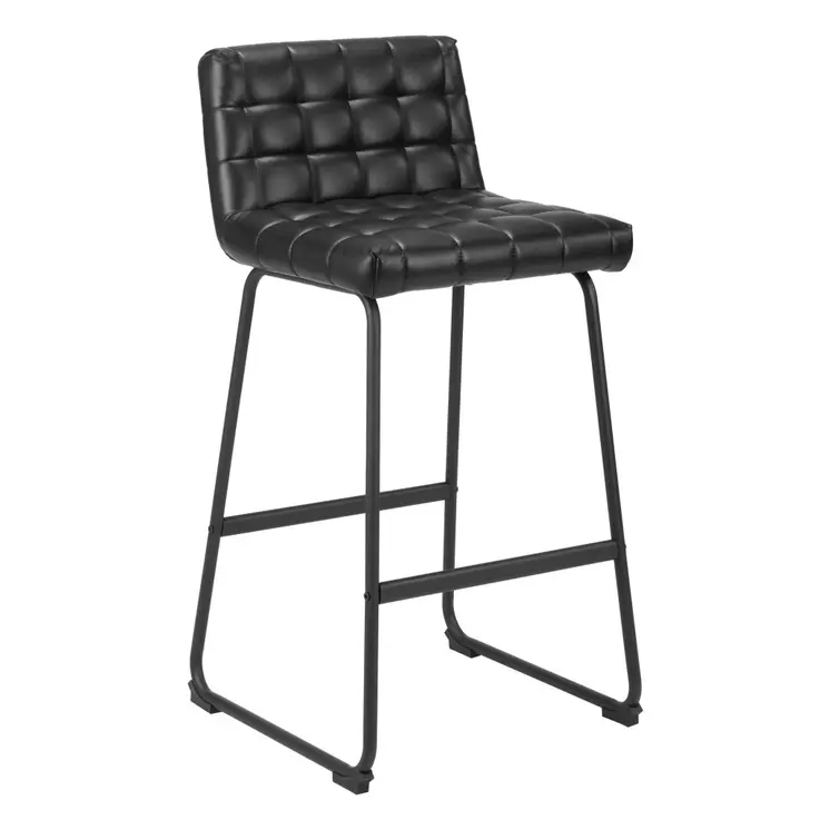 Set of Two 30" Black Faux Leather And Steel Bar Height Bar Chairs