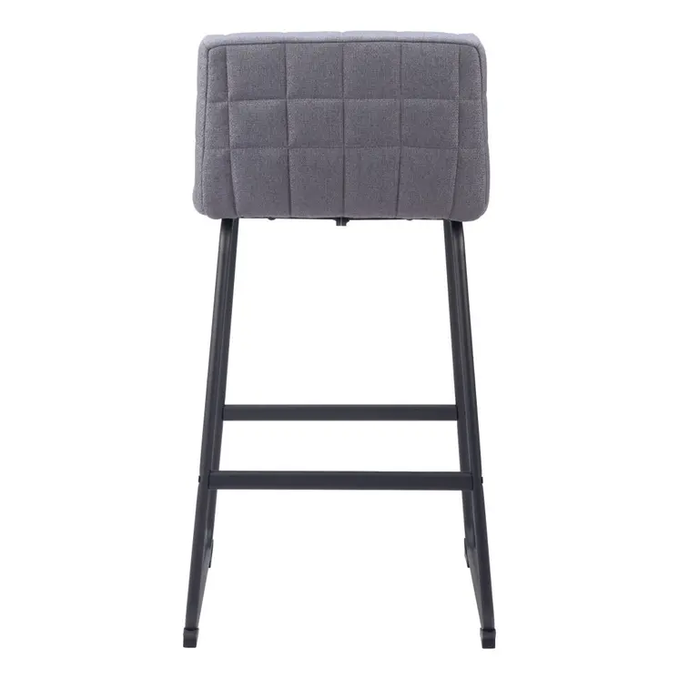 Set of Two 30" Gray And Black Fabric And Steel Bar Height Bar Chairs