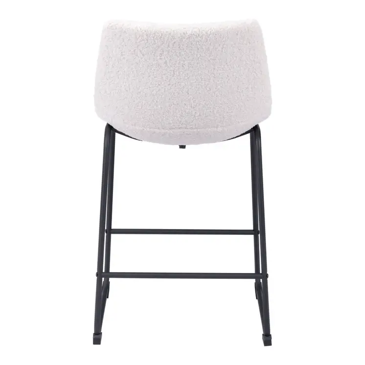 Set of Two 24" Ivory And Black Shearling And Steel Counter Height Bar Chairs